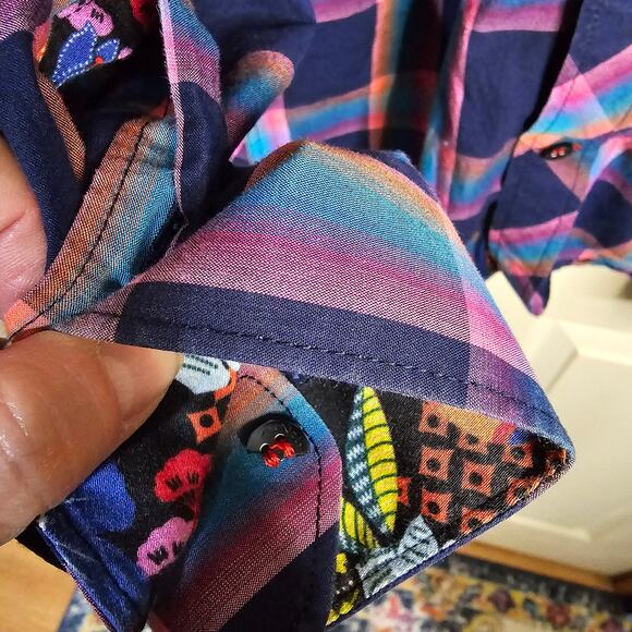 Au Noir Upscale Dark Purple Multicolor Plaid Dress Shirt Men's 6 Made in Turkey - Picture 5 of 9